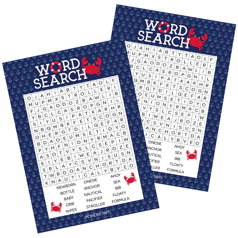DISTINCTIVS Ahoy Its a Boy Baby Shower Word Search Game Nautical Theme 20 Player Cards Party Activity for Boy Baby Showers - Image 4