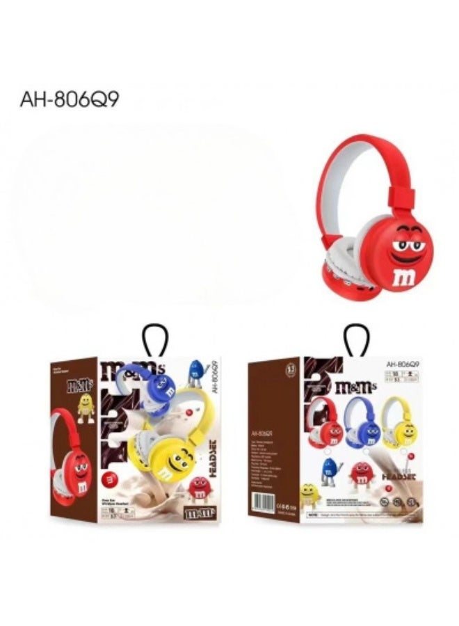 M&M'S AH-806Q9 Wireless Bluetooth Headset with Powerful Stereo Sound and Long Battery Life, Microphone, and 3.5mm AUX Input, Ideal for Music and Calls, Red Color - Image 1