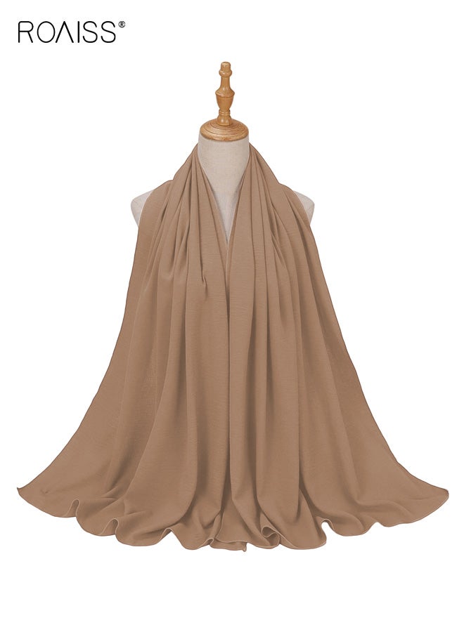 roaiss Solid-Color Muslim Shawl Polyester Pleated Long Scarf Stylish and Elegant Headscarf Women's Graceful Lightweight Everyday Headscarf - Image 3
