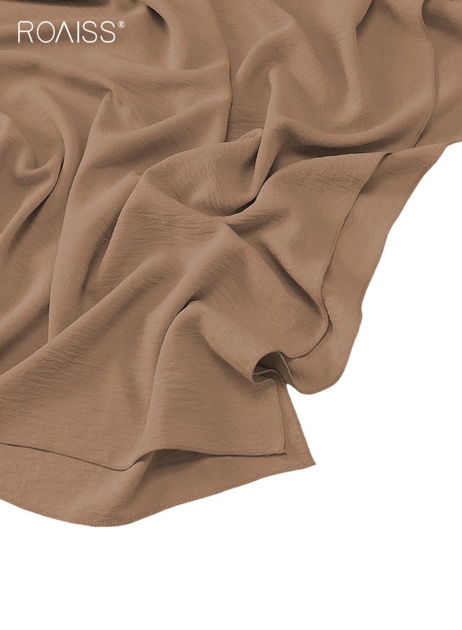 roaiss Solid-Color Muslim Shawl Polyester Pleated Long Scarf Stylish and Elegant Headscarf Women's Graceful Lightweight Everyday Headscarf - Image 4