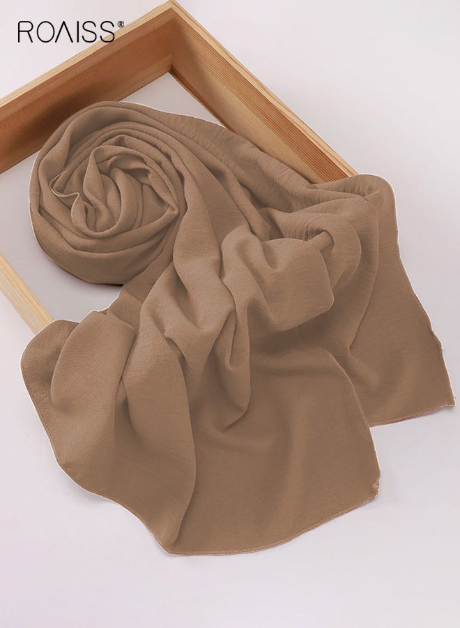 roaiss Solid-Color Muslim Shawl Polyester Pleated Long Scarf Stylish and Elegant Headscarf Women's Graceful Lightweight Everyday Headscarf - Image 2