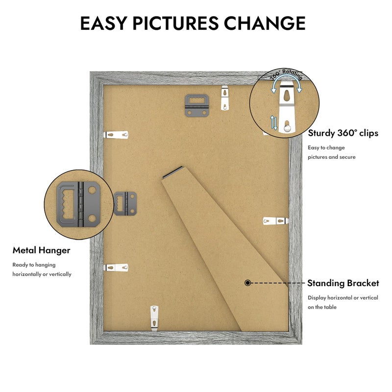 Hongkee 9x12 Picture Frame with Glass, Display Pictures 7x10 with Mat or 9 x 12 without Mat - Wall and Tabletop, 9 by 12 Photo Wooden Frames (Grey, 1 Pack) - Image 4
