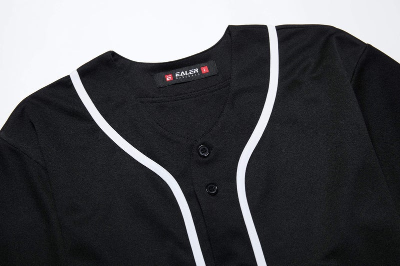 EALER BJ80 Series Mens Baseball Jersey Button Down Shirts Short Sleeve Hipster Hip Hop Sports Uniforms Black - Image 5