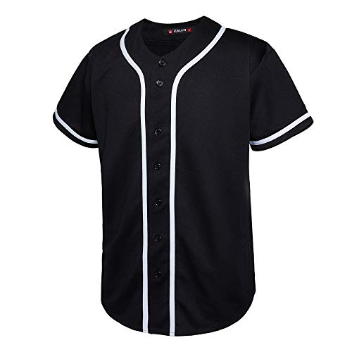 EALER BJ80 Series Mens Baseball Jersey Button Down Shirts Short Sleeve Hipster Hip Hop Sports Uniforms Black - Image 1