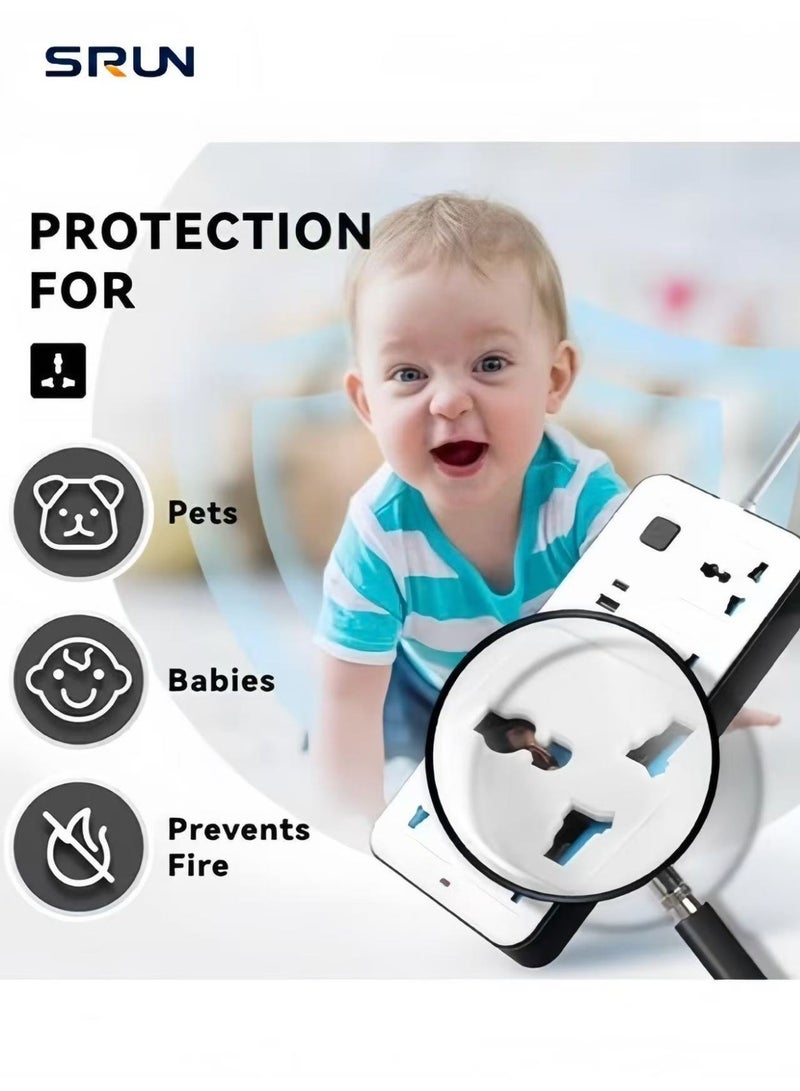 Universal Power Strip Extension Socket with 6 AC Outlets, 3 USB Ports & Type-C Fast Charging, 2M Heavy Duty Cable, Surge Protection Multi Plug Power Extension for Home Office Travel, White - Image 3