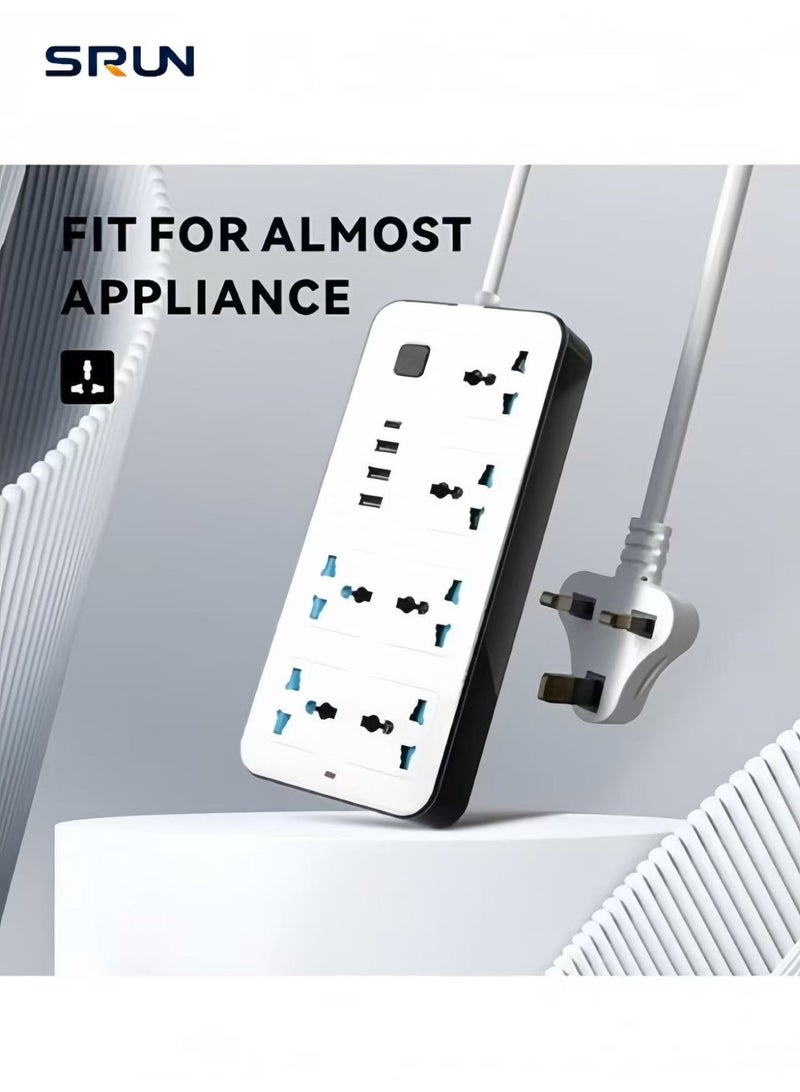 Universal Power Strip Extension Socket with 6 AC Outlets, 3 USB Ports & Type-C Fast Charging, 2M Heavy Duty Cable, Surge Protection Multi Plug Power Extension for Home Office Travel, White - Image 5