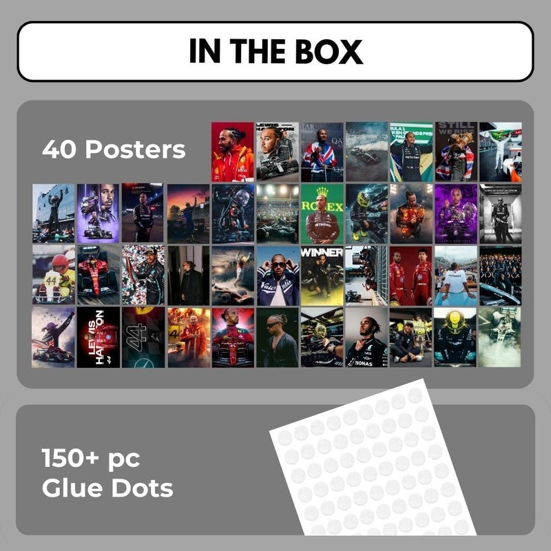 auraposter ملصقات لويس هاميلتون (مجموعة من 40) | ملصقات لويس هاميلتون المصغرة (15 × 10 سم) | ملصق مرسيدس F1 ملصق فيراري F1 ملصقات للحائط، غرفة النوم، غرفة المعيشة | ملصقات الفورمولا واحد | تشمل نقاط الغراء - Image 4