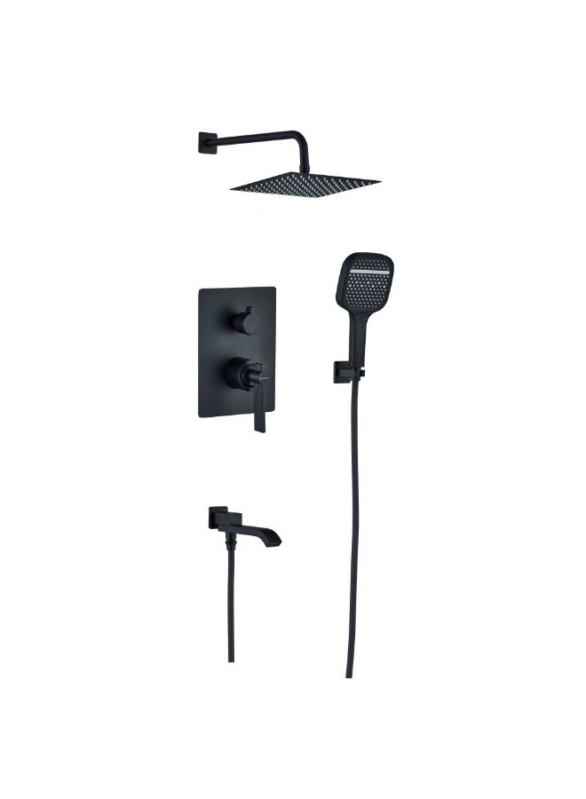 Milano Luxe Drift 3 Way Concealed Shower Mixer Set - Matt Black Brass, Hand Shower Included, DIY Installation, 10 Year Warranty, Stylish Sanitary Solution