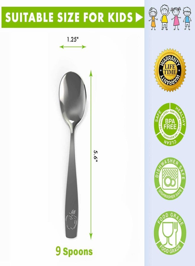 CHILLOUT LIFE 9 Piece Stainless Steel Kids Spoons - Child and Toddler Safe Flatware - Kids Utensil Set - Metal Kid Cutlery Set, Dinner Spoon Set for Dessert - Includes a Total of 9 Small Spoons - Image 2