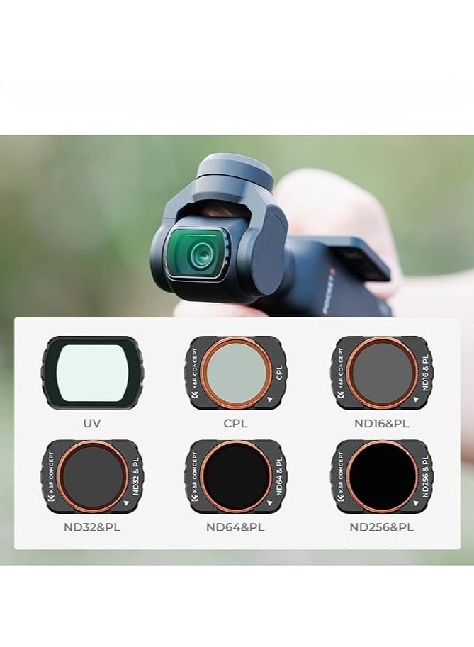 6 Pack of Osmo Pocket 3 Filter Kit，UV/CPL/ND Filter Set Compatible with DJI Osmo Pocket 3, 6 Pack Magnetic UV+CPL+ND16+ND32+ND64+ND256 Protection Polarizer Neutral Density Filters, Multi Coated HD Optical Glass  - Image 2