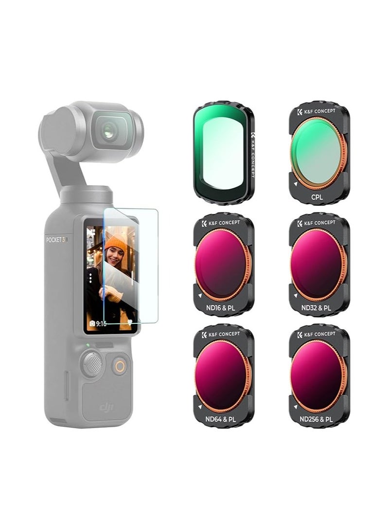 6 Pack of Osmo Pocket 3 Filter Kit，UV/CPL/ND Filter Set Compatible with DJI Osmo Pocket 3, 6 Pack Magnetic UV+CPL+ND16+ND32+ND64+ND256 Protection Polarizer Neutral Density Filters, Multi Coated HD Optical Glass  - Image 4