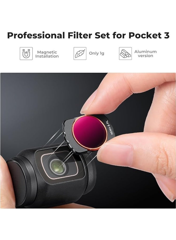 Infi-vo 6 Pack of Osmo Pocket 3 Lens Filter Kit，UV/CPL/ND Filter Set Compatible with DJI Osmo Pocket 3, 6 Pack Magnetic UV+CPL+ND16+ND32+ND64+ND256 Protection Polarizer Neutral Density Filters, Multi Coated HD Optical Glass - Image 3