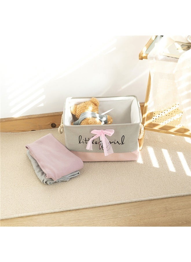 yongsheng Rectangular Printed Storage Basket Grey/Pink 40x28x24cm，Rectangular Storage Bin Collapse Canvas Fabric Cartoon Storage Basket with Handles for Organizing Home Kitchen Boys and Girls Toys Office Closet Shelf Baskets  - Image 5