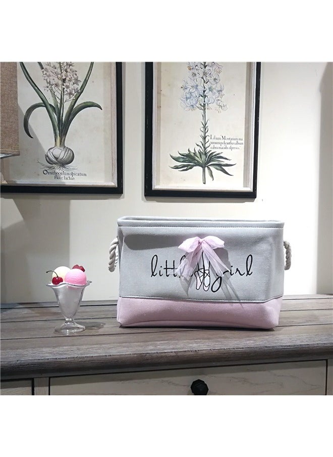 yongsheng Rectangular Printed Storage Basket Grey/Pink 40x28x24cm，Rectangular Storage Bin Collapse Canvas Fabric Cartoon Storage Basket with Handles for Organizing Home Kitchen Boys and Girls Toys Office Closet Shelf Baskets  - Image 4