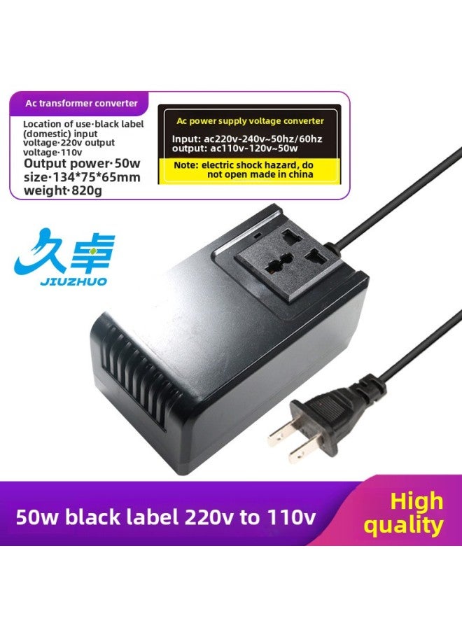 Voltage Converter 110V To 220V Power Transformer Small Household Appliances 220V To 110V Charging Conversion Adapter-Color:Domestic Use 220 To 110v 50w Black Label Three-hole Universal Plug Arrival