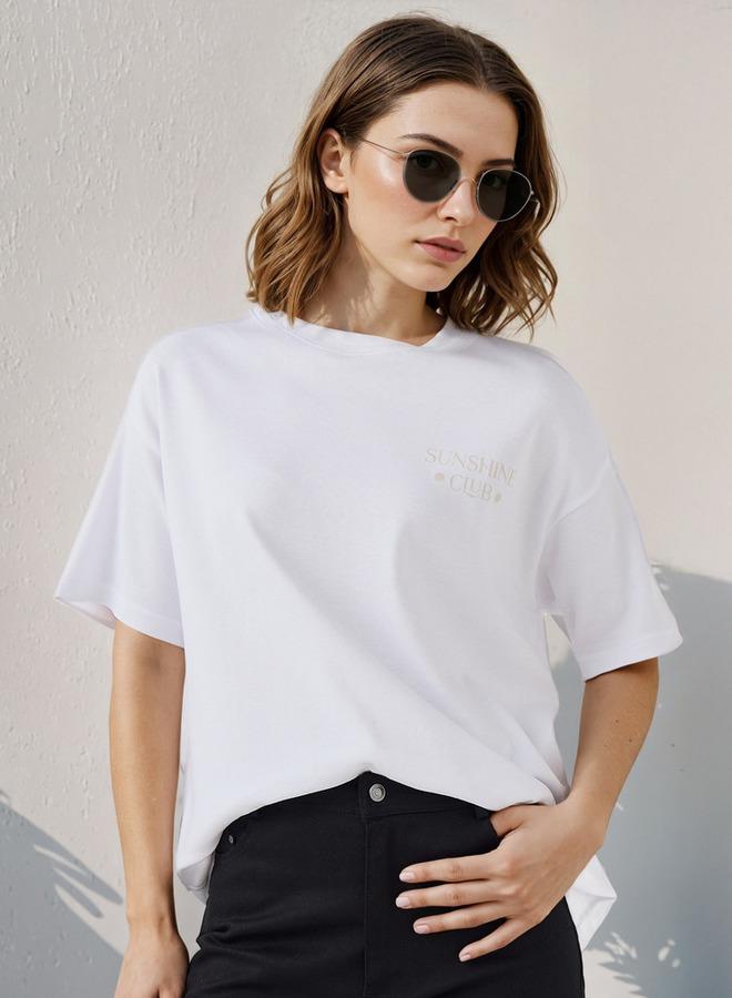 سبلاش فيڤ تيشيرت بقصة واسعة وطبعة شعار ورقبة دائرية - Image 1