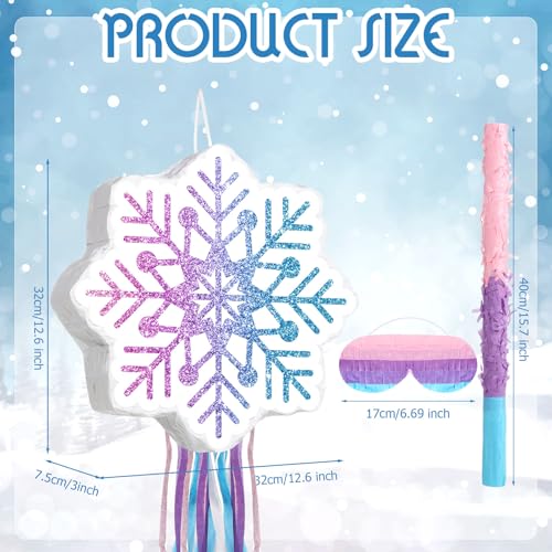 Harrycle Winter Piata Christmas Wonderland Themed Piata with Blindfold Bat for Christmas Princess Winter Theme Birthday Party Supplies DecorationsPink BlueSnowflake - Image 5