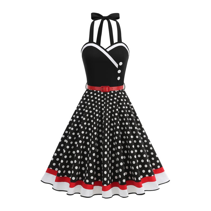 Women's Retro Polka Dot A-Line Dress - Image 2