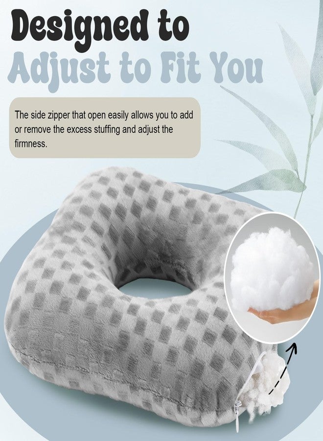 DoubleFill وسائد ثقب الأذن من قطعتين من DoubleFill، مصممة خصيصًا لمن ينامون على الجانب، مزودة بفتحة على شكل حرف O، ووسائد دائرية على شكل دونات، وواقيات للأذن لتخفيف آلام الأذن والالتهابات وتقرحات الضغط أثناء النوم على الجانب (رمادي). - Image 3