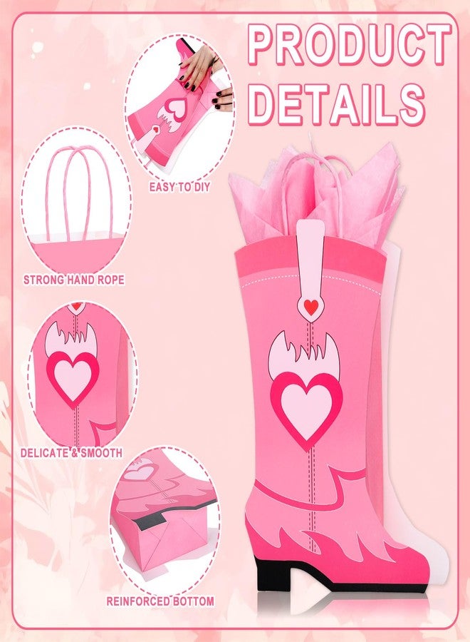 وولاين مجموعة هدايا ورقية من والين، 16 قطعة، بتصميم رعاة البقر، مع مقابض، لون وردي، على شكل حذاء رعاة البقر، مثالية لحفلات الغرب الأمريكي، مع أكياس هدايا وحلوى، وأكياس ورقية لحفلات توديع العزوبية. - Image 3