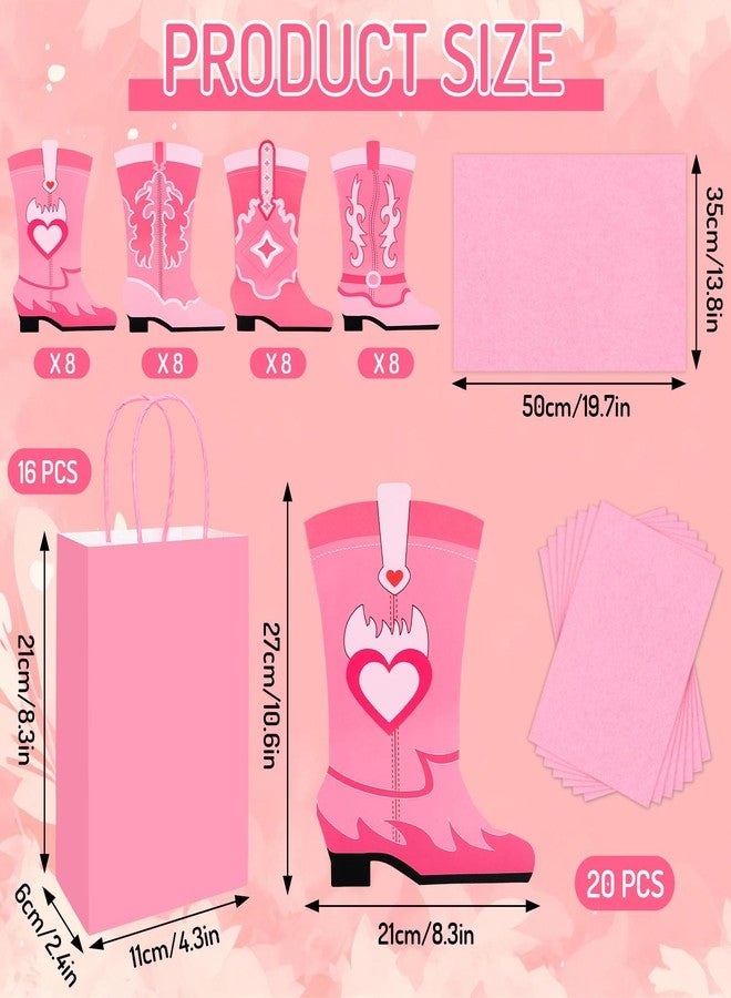 وولاين مجموعة هدايا ورقية من والين، 16 قطعة، بتصميم رعاة البقر، مع مقابض، لون وردي، على شكل حذاء رعاة البقر، مثالية لحفلات الغرب الأمريكي، مع أكياس هدايا وحلوى، وأكياس ورقية لحفلات توديع العزوبية. - Image 2