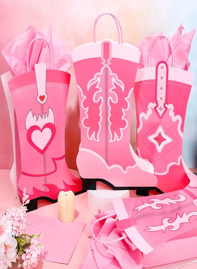 وولاين مجموعة هدايا ورقية من والين، 16 قطعة، بتصميم رعاة البقر، مع مقابض، لون وردي، على شكل حذاء رعاة البقر، مثالية لحفلات الغرب الأمريكي، مع أكياس هدايا وحلوى، وأكياس ورقية لحفلات توديع العزوبية. - Image 4