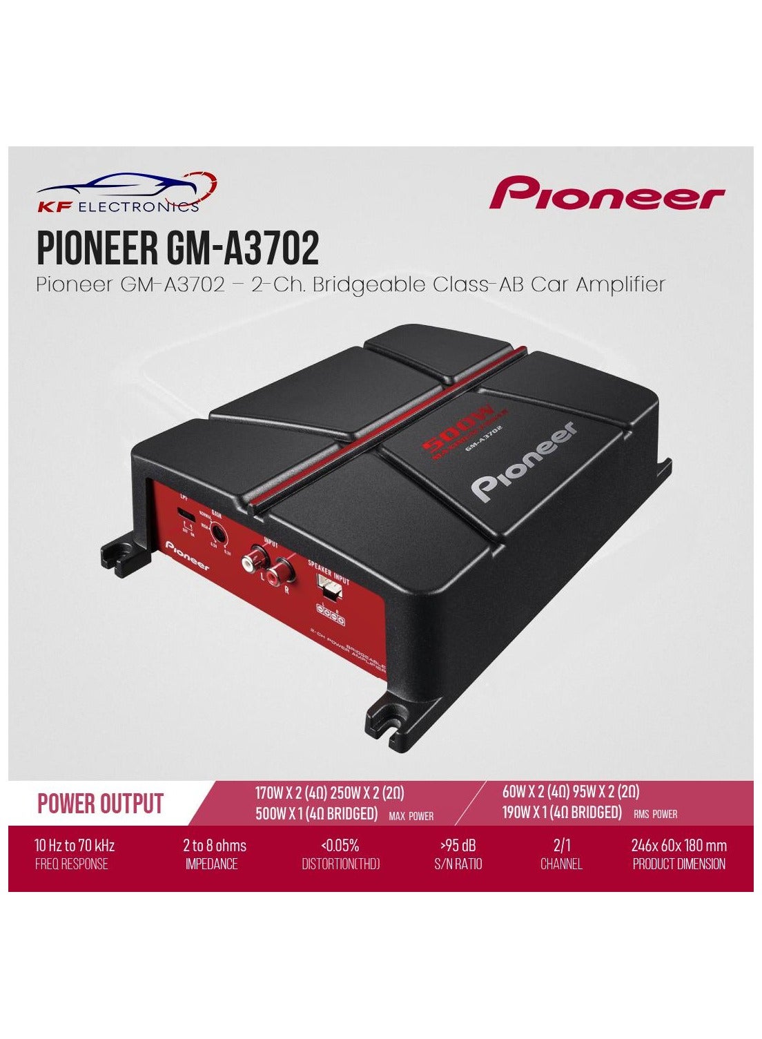 Pioneer GM-A3702 Amplificatore A 2 Canali 500W – Bassa Distorsione, Ponteabile