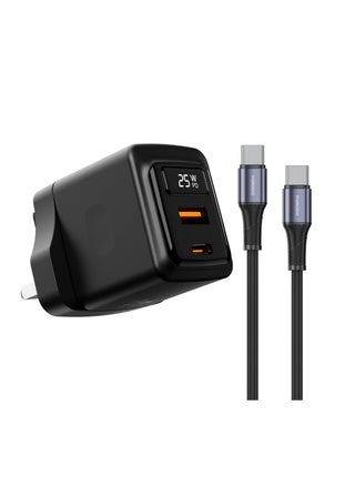 Black - Black - 25W Dual Port Wall Charger With Cable
