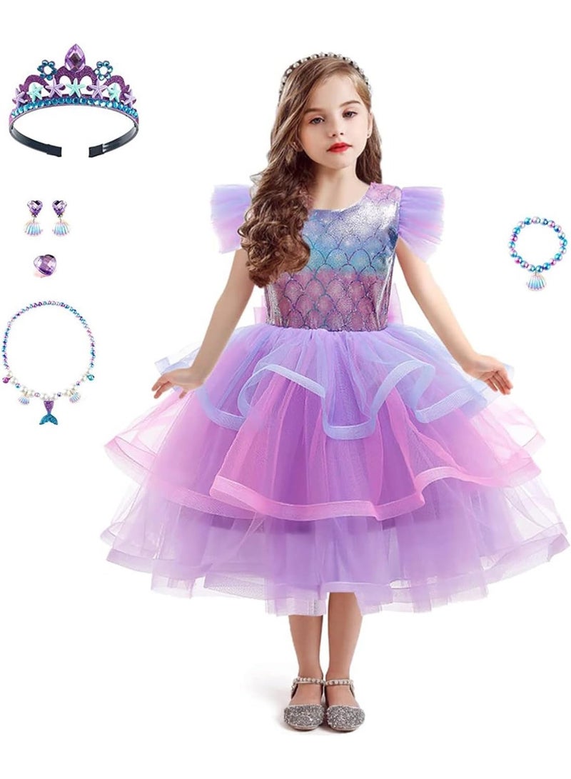 Sparklepals Mermaid Princess Dress Costume for Girls Kids Dress Up with Accessories Birthday Party Cosplay Outfits - Image 1