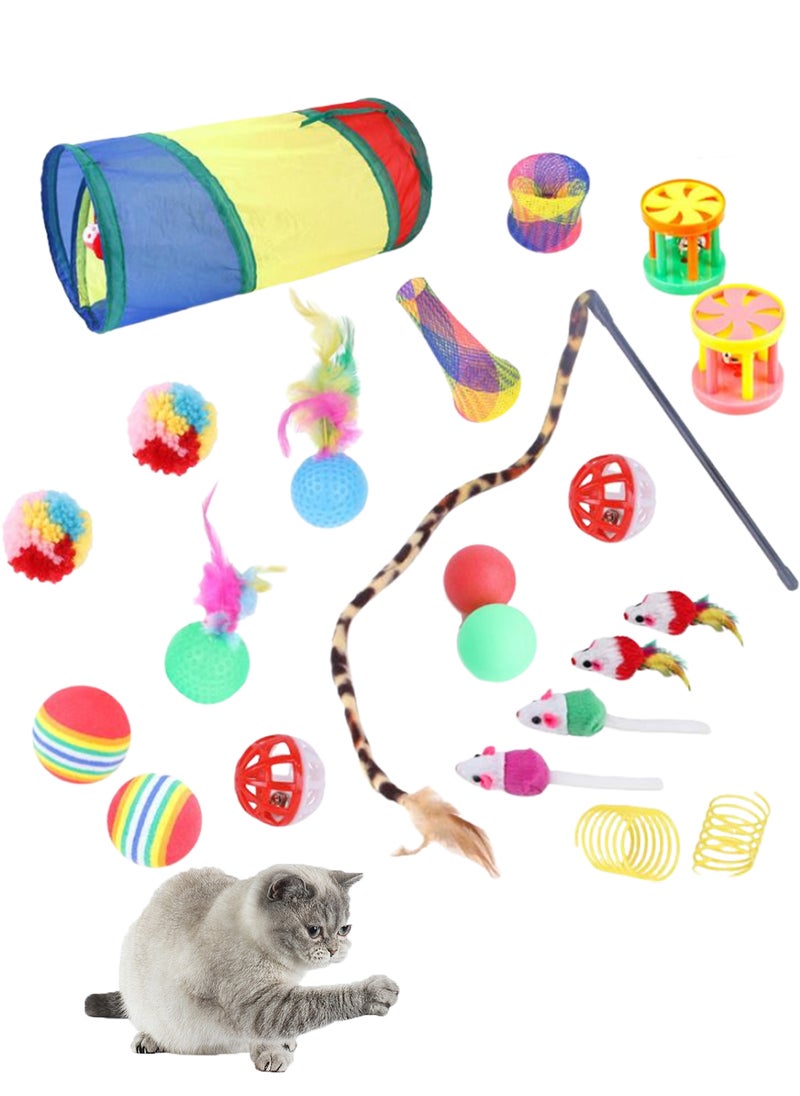 Kidle 22 Pcs Pet Cat Toy Set Indoor Interactive Toys Kitten Toys Cat Toys Cat Channel Fun Stick Plush Mouse Combination Toy Kitten Toys Cats Interactive Toys Set for Indoor  - Image 1