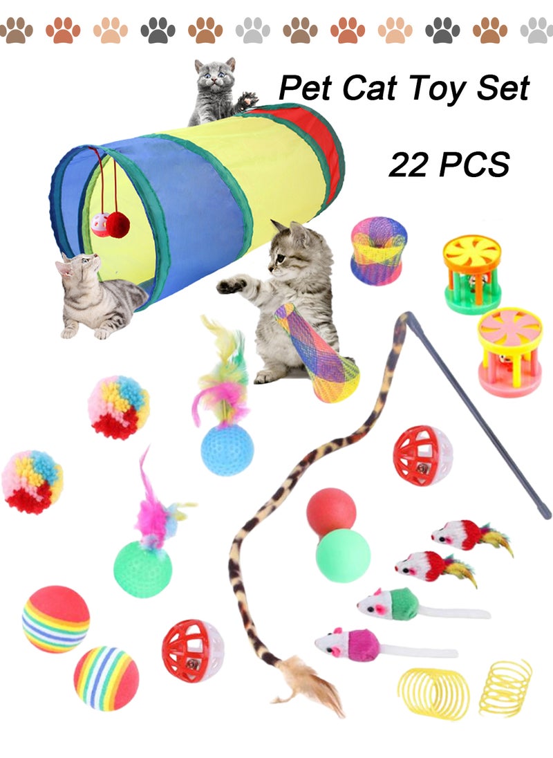 Kidle 22 Pcs Pet Cat Toy Set Indoor Interactive Toys Kitten Toys Cat Toys Cat Channel Fun Stick Plush Mouse Combination Toy Kitten Toys Cats Interactive Toys Set for Indoor  - Image 4