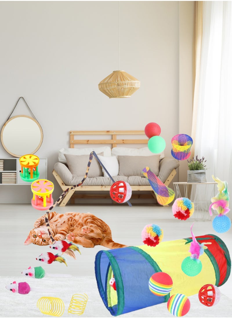 Kidle 22 Pcs Pet Cat Toy Set Indoor Interactive Toys Kitten Toys Cat Toys Cat Channel Fun Stick Plush Mouse Combination Toy Kitten Toys Cats Interactive Toys Set for Indoor  - Image 5