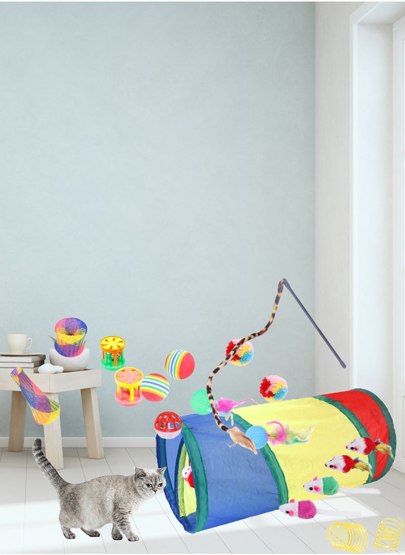 Kidle - 22 Pcs Pet Cat Toy Set Indoor Interactive Toys Kitten Toys Cat Toys Cat Channel Fun Stick Plush Mouse Combination Toy Kitten Toys Cats Interactive Toys Set for Indoor - Image 1