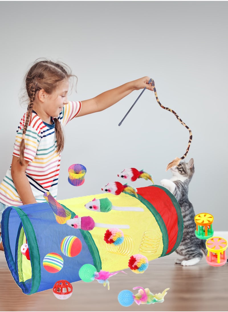 Kidle - 22 Pcs Pet Cat Toy Set Indoor Interactive Toys Kitten Toys Cat Toys Cat Channel Fun Stick Plush Mouse Combination Toy Kitten Toys Cats Interactive Toys Set for Indoor - Image 1