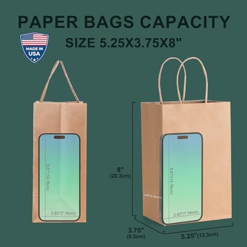 METRONIC Paper Gift Bags 5.25x3.75x8 50Pcs, Christmas Gift Wrap Bags with Handles, Brown Kraft Paper Bag for Small Business, Bulk Party Favors Bag for Birthday, Shopping, Retail, Made in USA - Image 3
