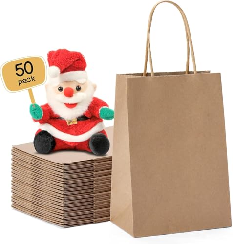 METRONIC Paper Gift Bags 5.25x3.75x8 50Pcs, Christmas Gift Wrap Bags with Handles, Brown Kraft Paper Bag for Small Business, Bulk Party Favors Bag for Birthday, Shopping, Retail, Made in USA - Image 1