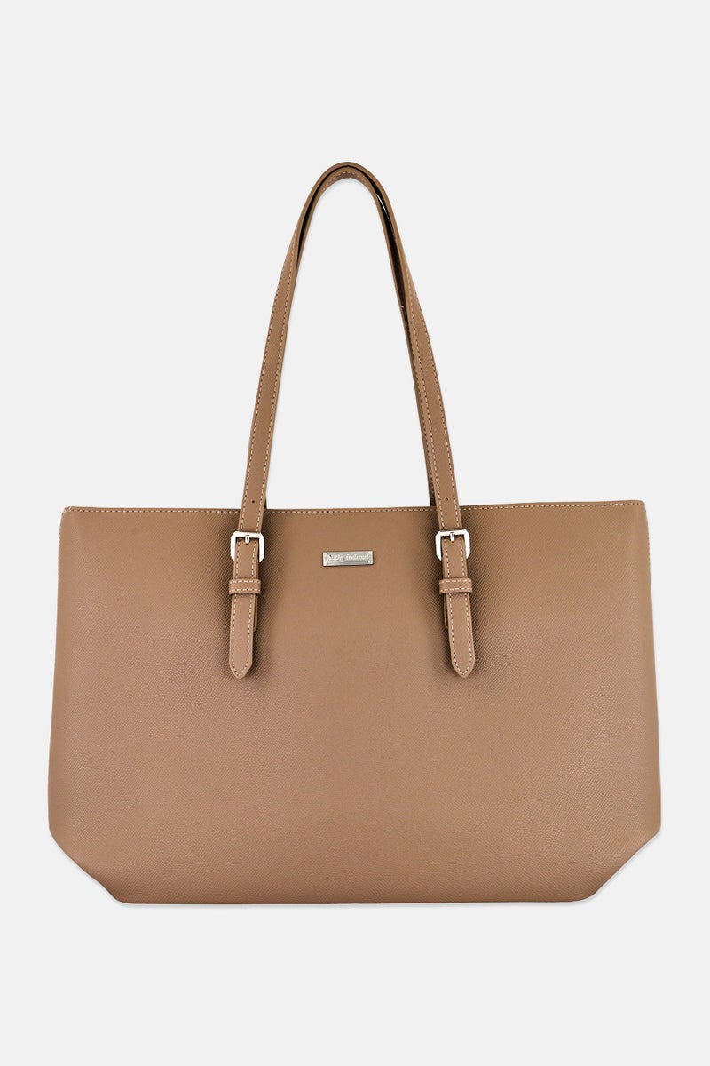 Kathy Ireland Women Brand Logo Handbag, Warm Taupe - Image 1