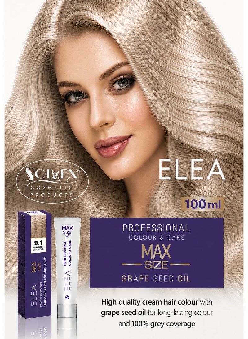 ELEA Professional Colour & Care MAX SIZE Permanent Hair Color Cream - 9.1 Very Light Ash Blond, 100 ml - Image 1