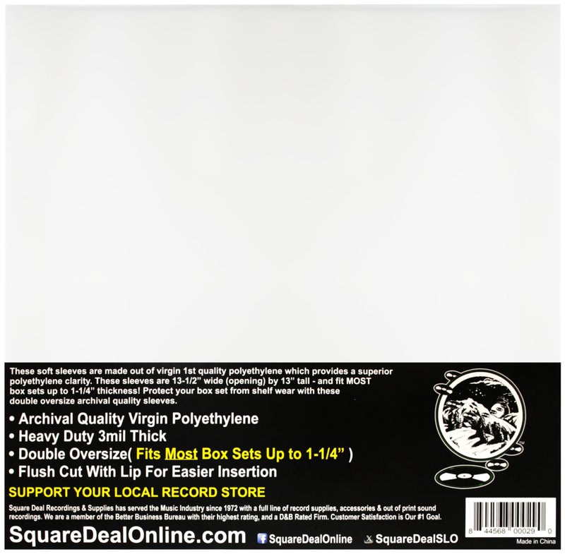 Square Deal Recordings & Supplies (25-Pack) Double Oversized 12 Inch Vinyl Record Outer Sleeves â€“ 3 Mil High-Clarity Virgin Polyethylene â€“ Flush Cut with Lip for Easy Insertion â€“ Archival Protection for Most Box Sets up to 1.25 Inch - Image 2