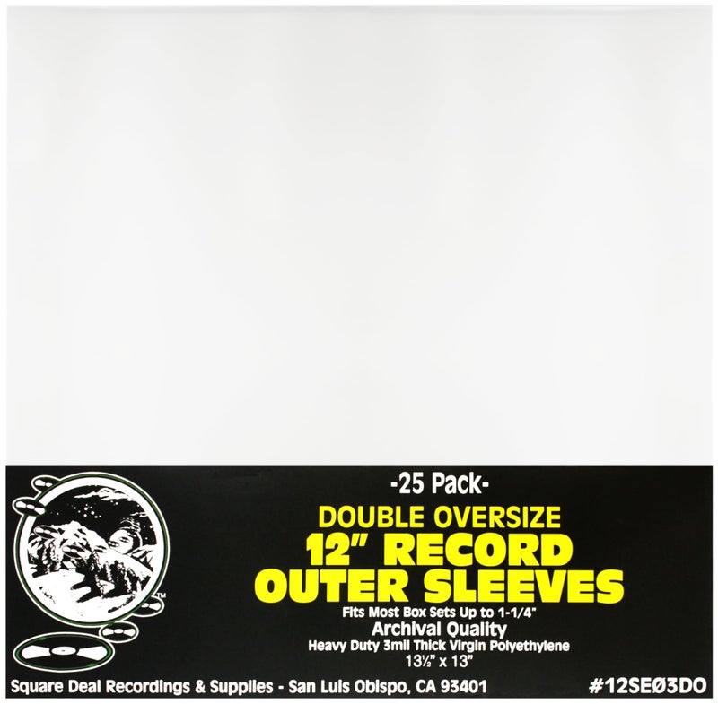 Square Deal Recordings & Supplies (25-Pack) Double Oversized 12 Inch Vinyl Record Outer Sleeves â€“ 3 Mil High-Clarity Virgin Polyethylene â€“ Flush Cut with Lip for Easy Insertion â€“ Archival Protection for Most Box Sets up to 1.25 Inch - Image 1