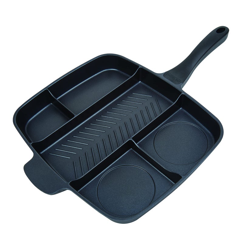 Master Pan Non-Stick Divided Grill/Fry/Oven Meal Skillet, 15", Black - Image 1