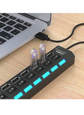 7-Port USB 2.0 Hub - High-Speed 5Gbps Transfer, Independent Switches & LED Indicators, Compact & Portable, Multi-Device Compatible, Elegant Black Design, Ideal for Office & Home - pzsku/Z46B9B245ED231DFD4A36Z/45/_/1733120571/0df52a51-b08a-4e9e-b32e-ab0ff1a34732