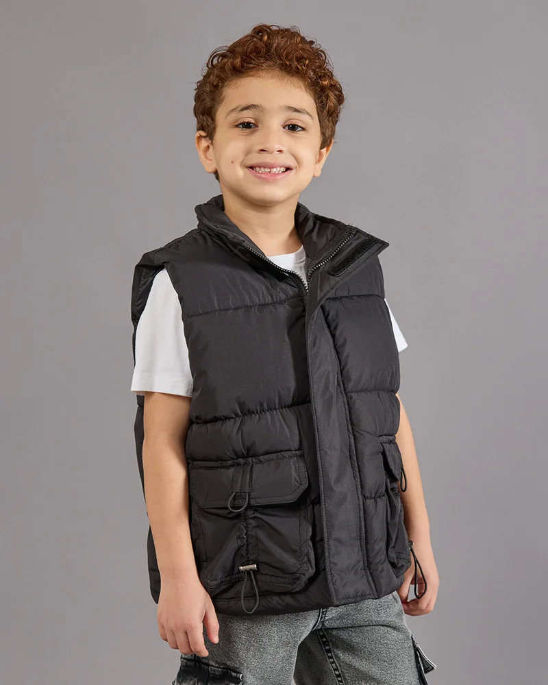 Redtag Boys Black Sleeveless Puffer Jacket