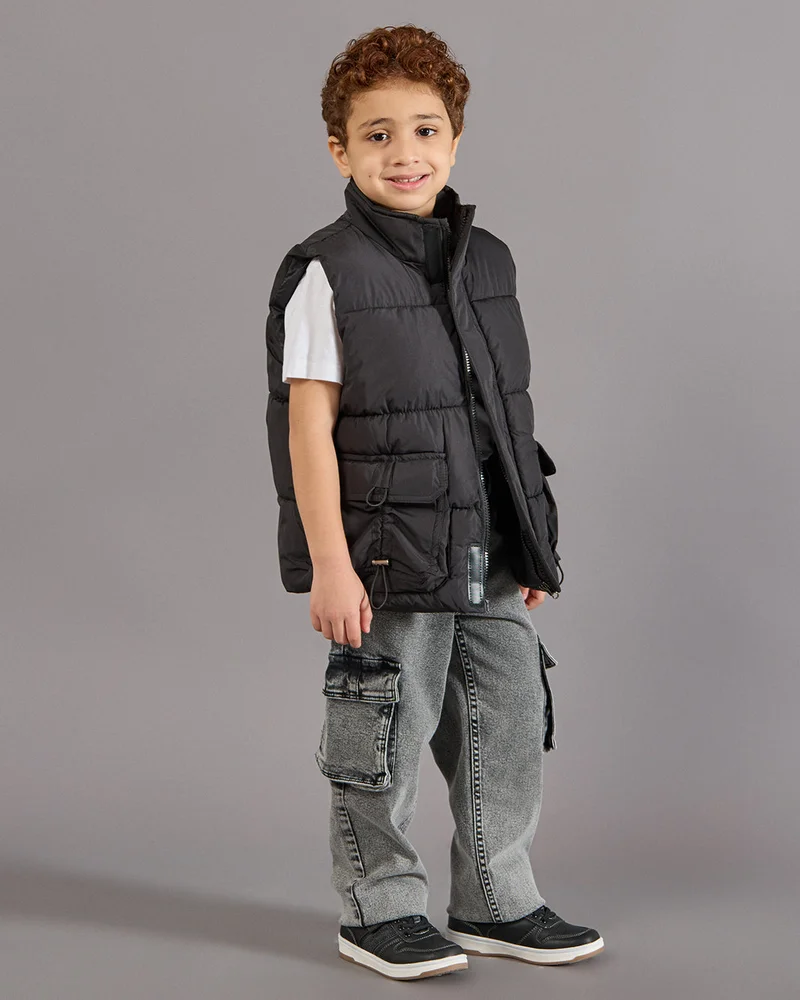Redtag Boys Black Sleeveless Puffer Jacket