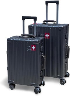 SWISSCASE Carry On Hardshell waterproof PC 20 Inches with Double Spinner Wheels, TSA Lock, Aluminium Frame, Lightweight E039, Dark Grey  - Image 1
