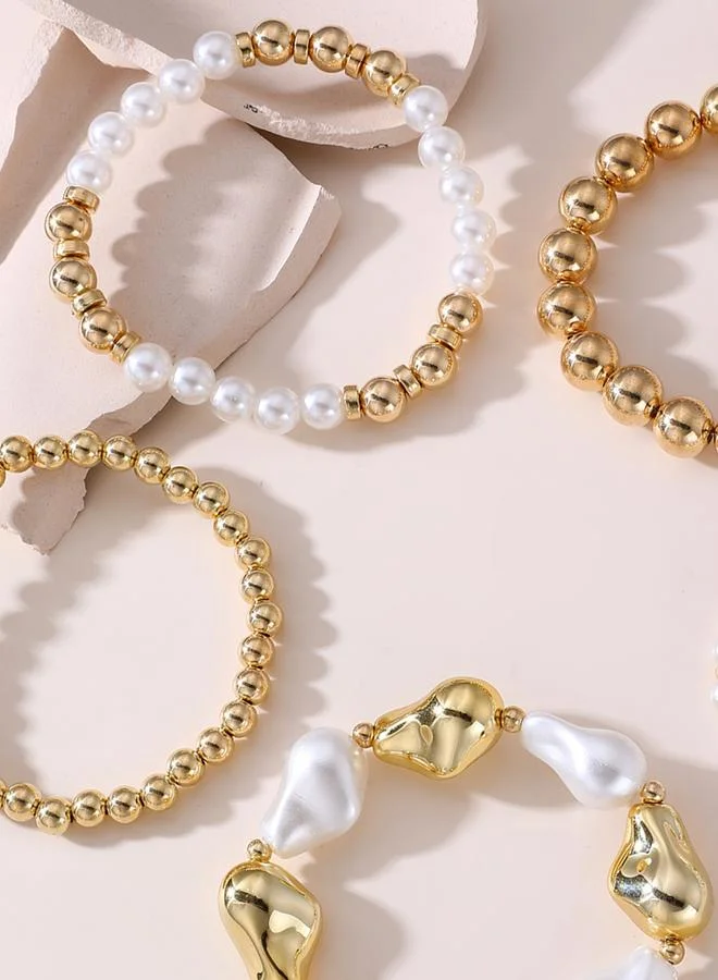 Take Two  Set of 5 - Faux Pearl Beaded Bracelets for Women | Best Price UAE