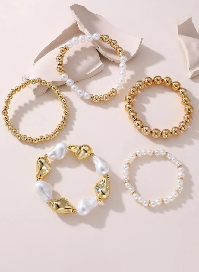 Take Two Set of 5 - Faux Pearl Beaded Bracelets