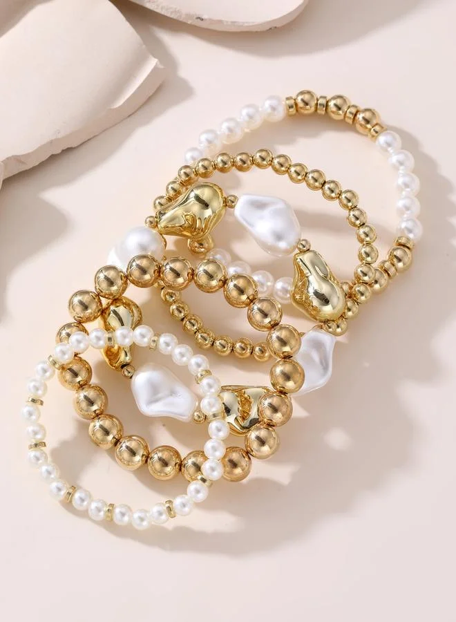 Take Two  Set of 5 - Faux Pearl Beaded Bracelets for Women | Best Price UAE