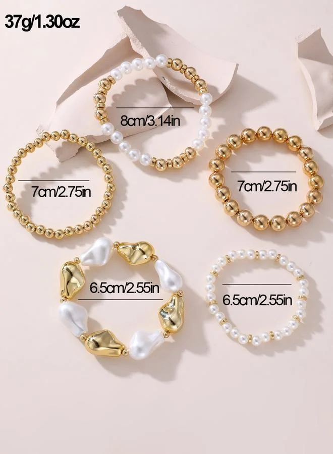 Take Two  Set of 5 - Faux Pearl Beaded Bracelets for Women | Best Price UAE