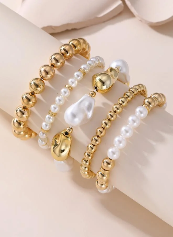 Take Two  Set of 5 - Faux Pearl Beaded Bracelets for Women | Best Price UAE